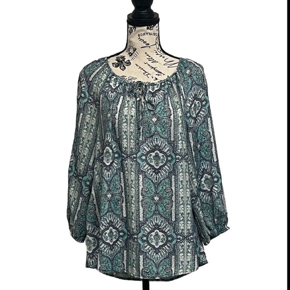 Fred David Paisley Peasent Boho Blouse Tunic Womens Hippie M Mature Modest Y2k - Picture 1 of 9